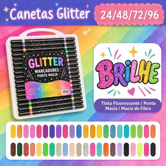 Canetas Acrílicas Glitter Dupla Ponta| O Presente