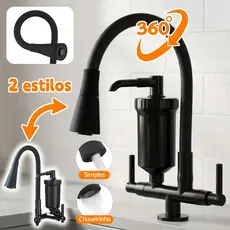 Torneira Preta Com Filtro Para Cozinha, Torneira Flexivel de Parede Cozinha,Torneira Preta Gourmet Parede, Filtro
