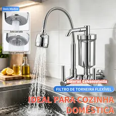 Torneira Gourmet Filtro de Parede Cozinha Flexível Jato Duplo Cromada Luxo 1/4 de volta