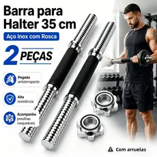 1/2PCS Barra Halter 35cm De Inox Com Rosca Sem Anilha Antiderrapante Rosca Direta Maciça Biceps Supino