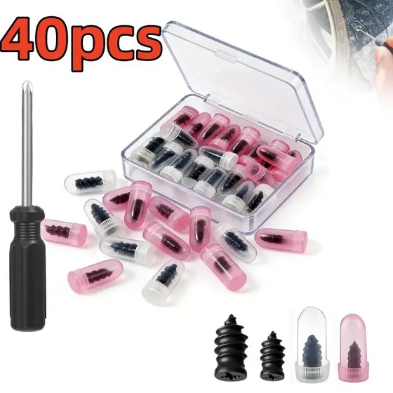 KIT 40 Pregos de Reparo Pneus Universal + Chave de Fenda - Remendo Rápido Carro e Motocicleta