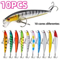 Kit 10 Iscas Artificiais Importadas 1/2 Meia Água de 10 cms e 9 gramas Pesca Tucunaré Traíra Dourado Robalo Black Bas