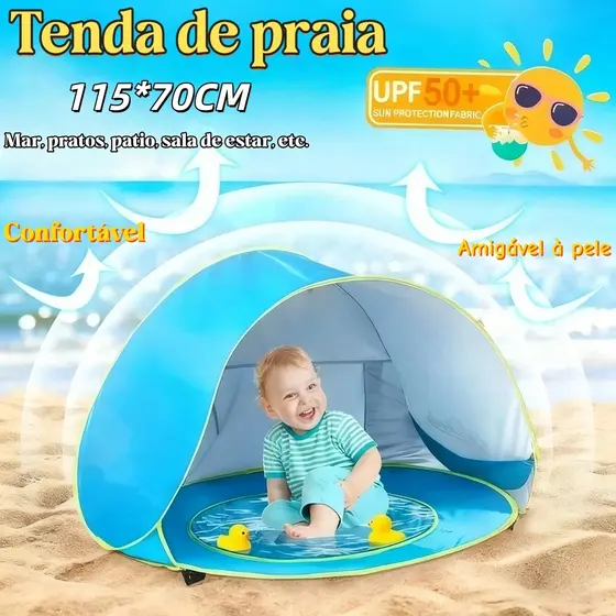Tenda De Praia Pop-Up Infantil-Abrigo Solar UV Para Piscina E Brincadeiras Ao Ar Livre
