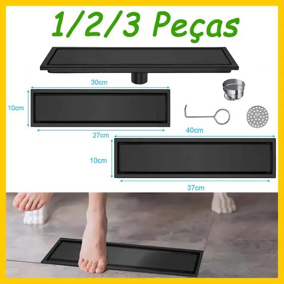 1/2/3 Peças Ralo De Piso Linear Para Chuveiro, Aço Inoxidável, Ralos Para Banheiro, Ralo Retangular Longo Para Chuveiro