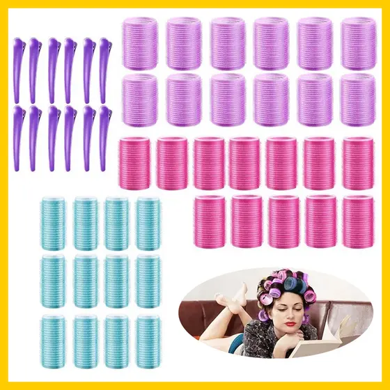 modeladores de cachos com clipes, chapinha grande com Clipe, conjunto de chapinha de 36 peças, três cores, reutilizável