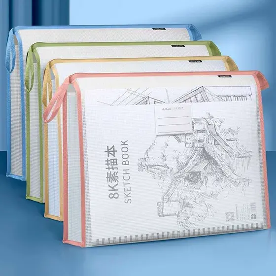 Saco de arquivo de arte transparente grosso de EVA tamanho A3, com zíper, saco de aconselhamento portátil, saco de armaz