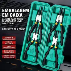 4 Peças Alicate para Anéis Trava Interno e Externo Bico Reto Curvo Profissional com Caixa