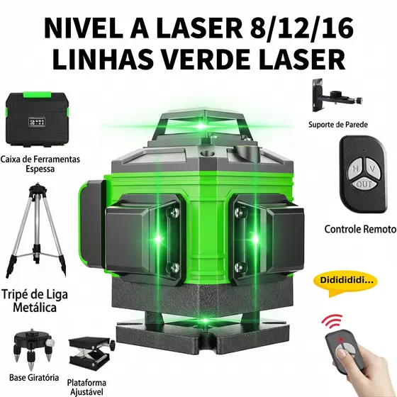 8 12 16 Linhas Nível a Laser Profissional Ajustável | 360 Graus | Ferramenta de Medição Auto Nivelamento