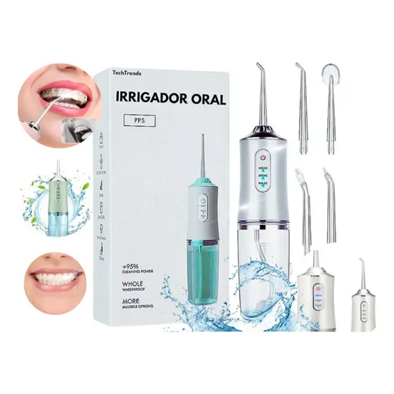 Irrigador Dental Higiene Oral Dentes Gengiva Portátil Recarregável Limpeza Bocal Jato de Água Forte