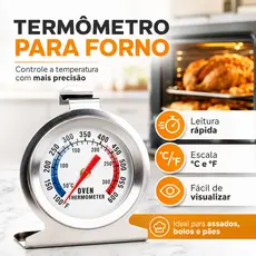 Termômetro Analógico Forno 300° Alta Qualidade Inox Com Base