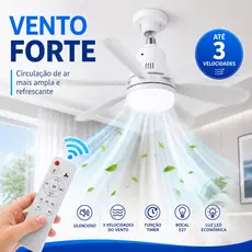 Ventilador De Teto Wind Light Silencioso 3 Velocidades 60W com Controle Remoto e Lâmpada LED – 6 Pás