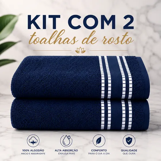 Kit com 2 Toalhas de Rosto Academia Camesa 45x70cm Algodão Super Macia Com alta absorção