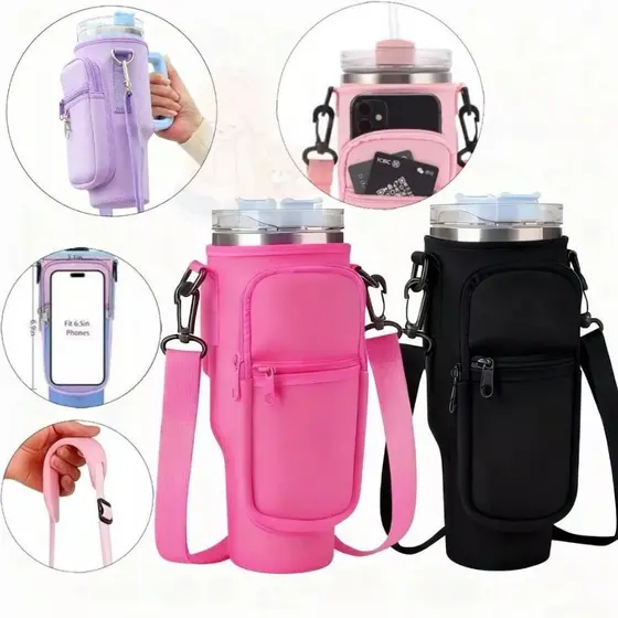 Bolsa Porta Garrafas De Água Compatível Com Copo 40oz 1,2 Litro Para Celular Chaveiro Com Alça De Ombro Ajustável