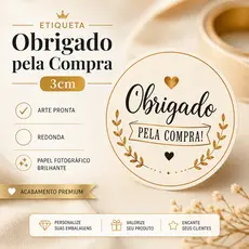 Etiqueta Adesiva “Obrigado pela Compra” 3cm Redonda – Papel Fotográfico para Embalagens e Pedidos