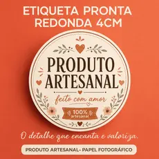 Etiqueta Pronta Redonda 4cm Produto Artesanal - Papel Fotográfico à Prova d’Água