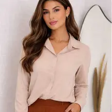 Camisa Social Feminina Elegante Crepinho Premium