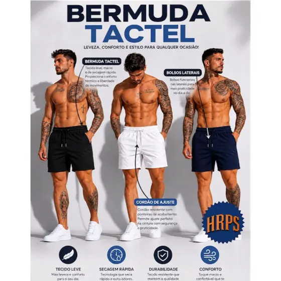 Kit Com 3 Shorts Tactel Moda Praia Estiloso Verão Casual Basico Top Promoção Bermuda Masculina Lisa Com Bolsos Laterais