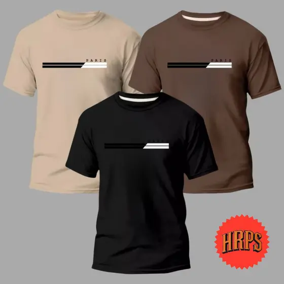 KIT VERÃO COM 3 CAMISAS ESTILOSAS MASCULINAS ALGODÃO 30.1 SLIM PENTEADA GOLA CARECA