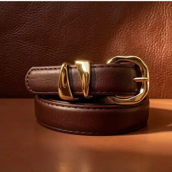 Cinto Feminino Couro PU  com Fivela Dourada Ajustável Elegante Moda para Jean