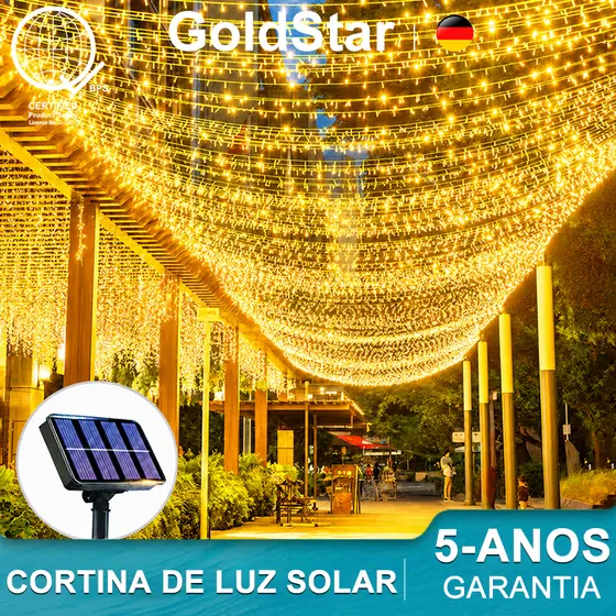 GoldStar Cortina Pisca Pisca Solar LED Cascata 8 Modos À Prova D'Água Para Varanda Jardim Natal Área Externa Casa Festa