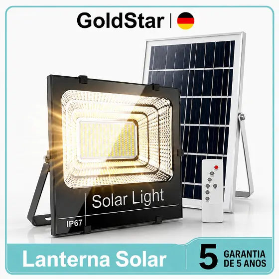 GoldStar Refletor Solar LED Com Placa Solar E Controle Remoto IP67 À Prova D'Água Para Jardim Garagem Área Externa