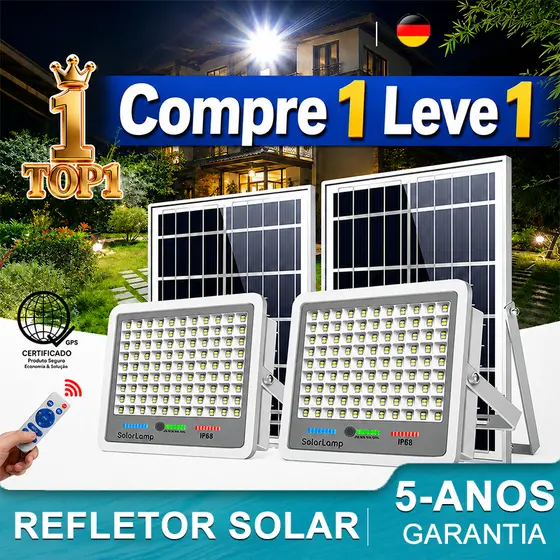 GoldStar Kit 2 Refletor Solar LED 8000W IP68 À Prova D'Água Com Placa Solar E Controle Para Jardim Garagem Externo