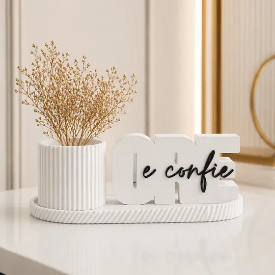 Kit Decorativo Ore e Confie com Vaso e Bandeja  Decoração Sala Quarto Luxo