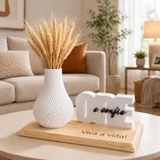 Kit Vaso Decorativo + Frase "Ore e Confie" com Base em Madeira  - Presente Inspirador (Sem flores)