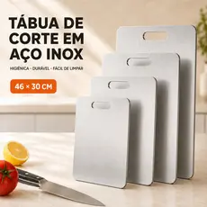 Tábuas Corte Aço Inox 46x30cm Antibacteriana Anti-Mofo Cozinha Profissional Kit Premium Pronta Entrega