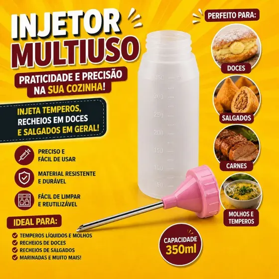 Injetor Recheador Para Doces e Salgados 350ml Churros Donuts Cupcakes Panetones Carnes Multiuso
