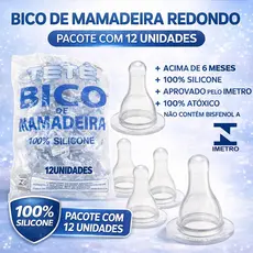 Kit 12 Un Bico de Mamadeira Redondo 100% Silicone Para Bebê Tetê Aprovado Pelo Inmetro