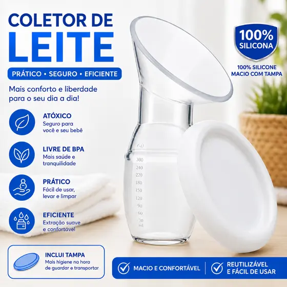Coletor Copo Extrator de Leite Materno 100% de Silicone Qualidade Premium Ajustável e Seguro