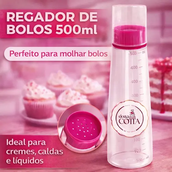 Regador de Bolos Bisnaga 500ml Umedecedor de Massas com Chuveirinho Dosador Para Confeitaria