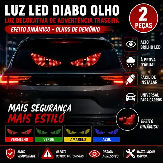 Luz LED Diabo Olho 2 Pçs Luz Decorativa De Advertência Traseira Vermelho Dinâmico Demônio Olhos Atmosfera