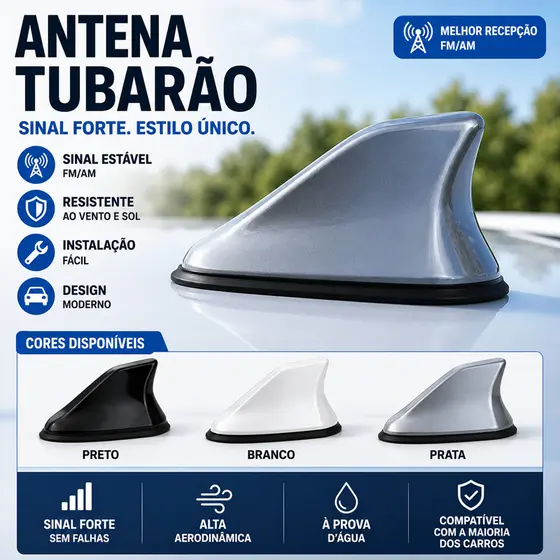 Antena Tubarão AM FM Antena Tubarão para Carro Estabilidade de Sinal FM/AM Instalação Fácil Várias Cores