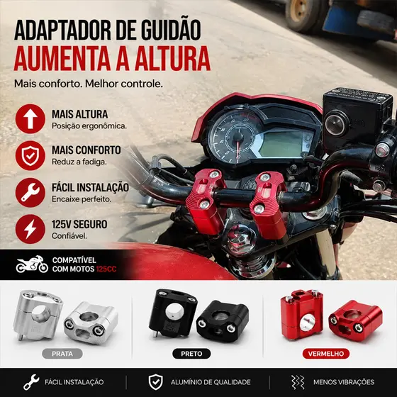 Alongador Guidão Par Universal 22 a 28mm Moto Honda YBR Alongador Suporte Guidão Universal 22a 31mm Honda YBR