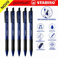 Caneta STABILO Pointball  M 0.5  Azul Retrátil – Escrita Super Macia, Grip Confortável e Recarregável