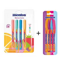 Marca Texto e Caneta Mentos  kit com 4 unidades cada