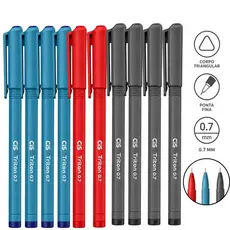 Caneta Esferográfica CIS Triton 0.7mm  Corpo Triangular -  Azul, Preta e Vermelha