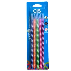 Caneta Esferográfica CIS Spiro 0.7mm Ponta Agulha Kit 5 Cores Vibrantes Corpo Longo Escrita Fina e Macia