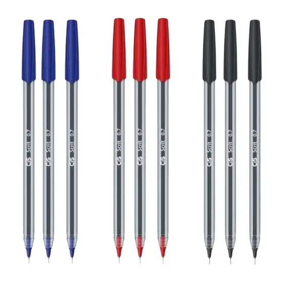 Kit 3 Canetas Esferográficas Scrit CIS 0.7mm Ponta Agulha Escrita Macia Azul Preta Vermelha