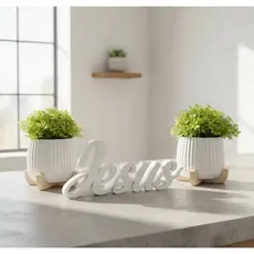Kit 2 Mini Vaso Decorativo com Letreiro Palavra Jesus para Decoração Crista ou Presente Casa Escritorio Sala Minimalista