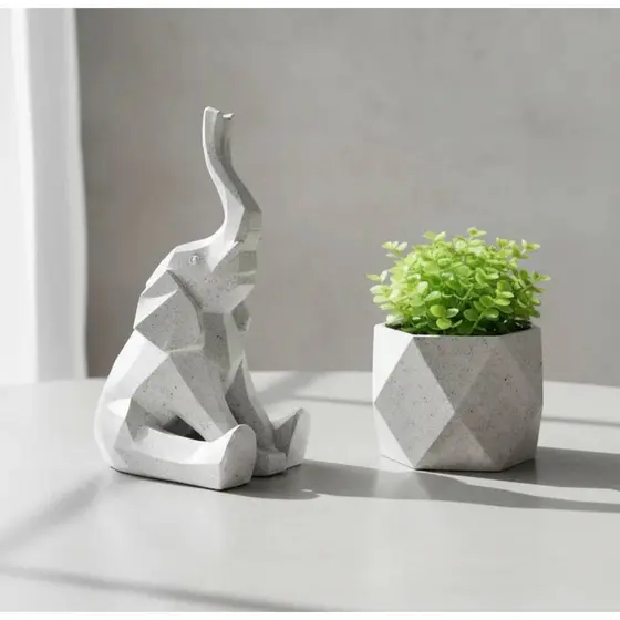 Kit Vaso Cachepot Com Elefante Lowpoly Decorativo Decoração Enfeite Moderno Minimalista