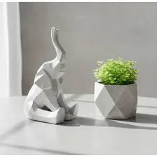 Kit Vaso Cachepot Com Elefante Lowpoly Decorativo Decoração Enfeite Moderno Minimalista