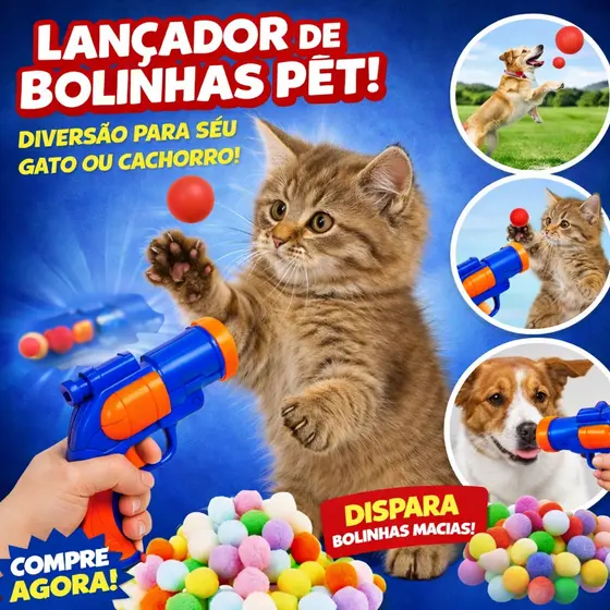 Brinquedo Gato Lança Bolas Arma Lançador de Bolinha para Gato Pequeno