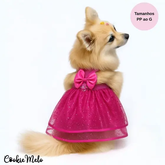 Coleira Peitoral Pet Gato Cachorro Com Saia e Laço Femea Vestido Roupa Passeio