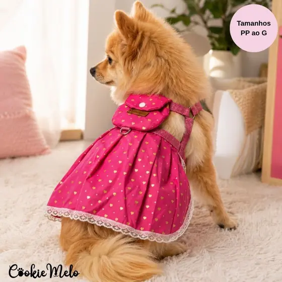 Coleira Mochila Pet Cachorro Peitoral Guia Fêmea Rosa Passeio Viagem creche