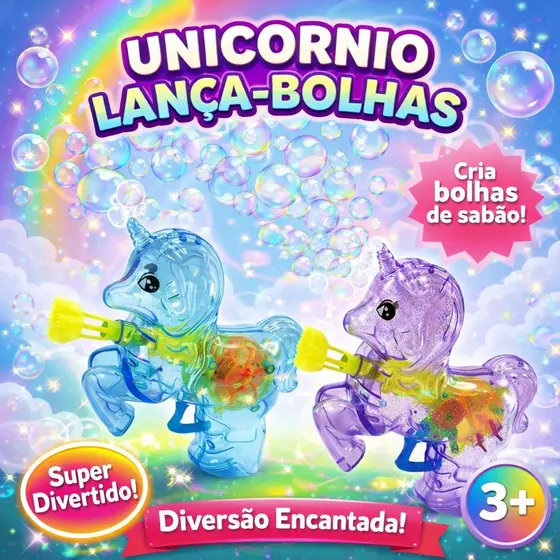 Lança Bolhas Unicórnio Infantil | Brinquedo Divertido com Sabão de Bolhas
