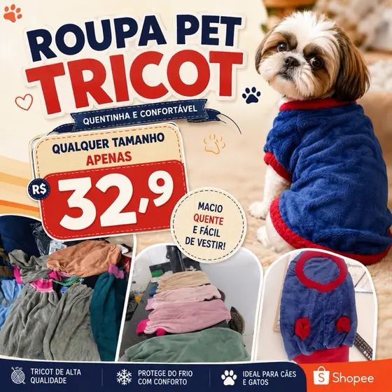 Roupa Tricot Pet Gato Cachorro Pequeno Medio E Grande Porte  P ao GG Quentinha Macia Para Dias Frios
