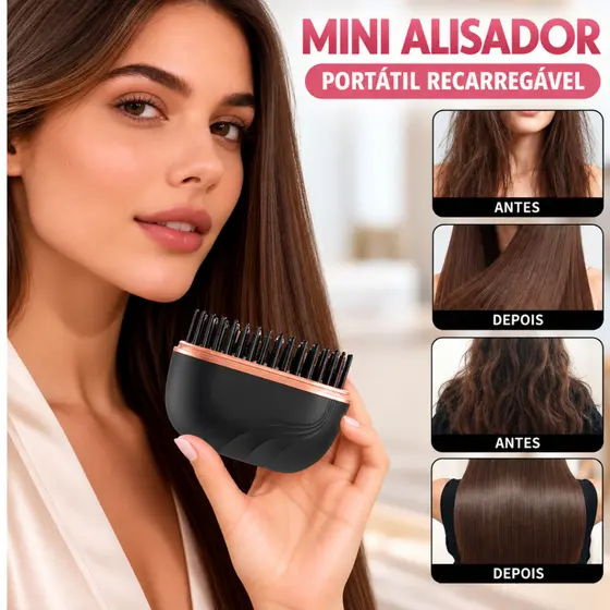 Mini Escova Alisadora De Cabelo Encaracolado Sem Fio 2 Em 1 Portátil 3 Temperaturas Usb-c